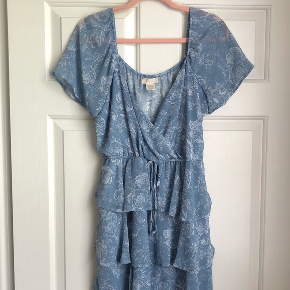 NWOT Altar'd State Dusty Blue Floral Dress with Tiered Skirt - Picture 3 of 8